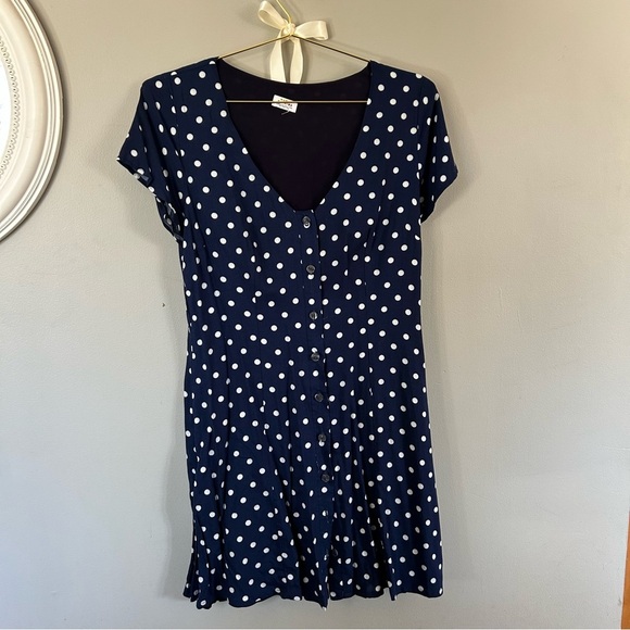Katie Sturino • Navy Polka Dot Button Down Dress (belt not included) - Picture 3 of 9
